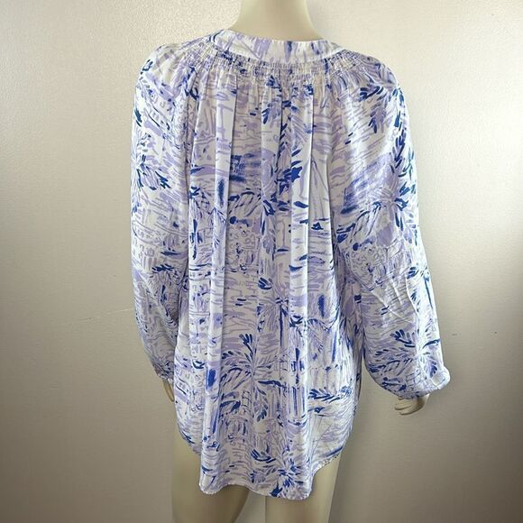 Lilly Pulitzer Elsa Lilac Verbena Rock The Dock Blouse Top Silk Size XL *flaw - Picture 4 of 9